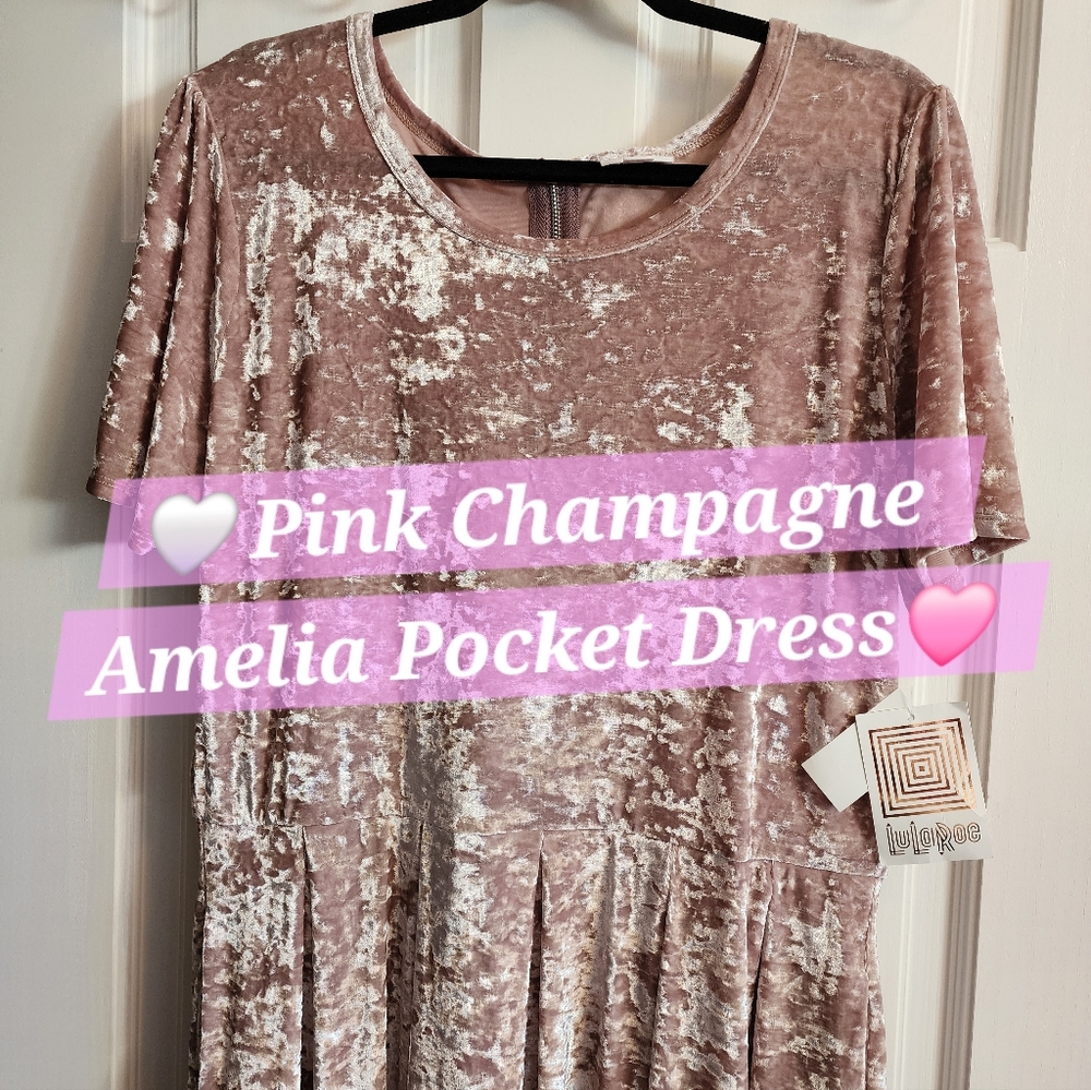 LuLaRoe Amelia Pink Champagne Velvet Dress Elegant New 3x 3xl 2x 2xl Plus Rare